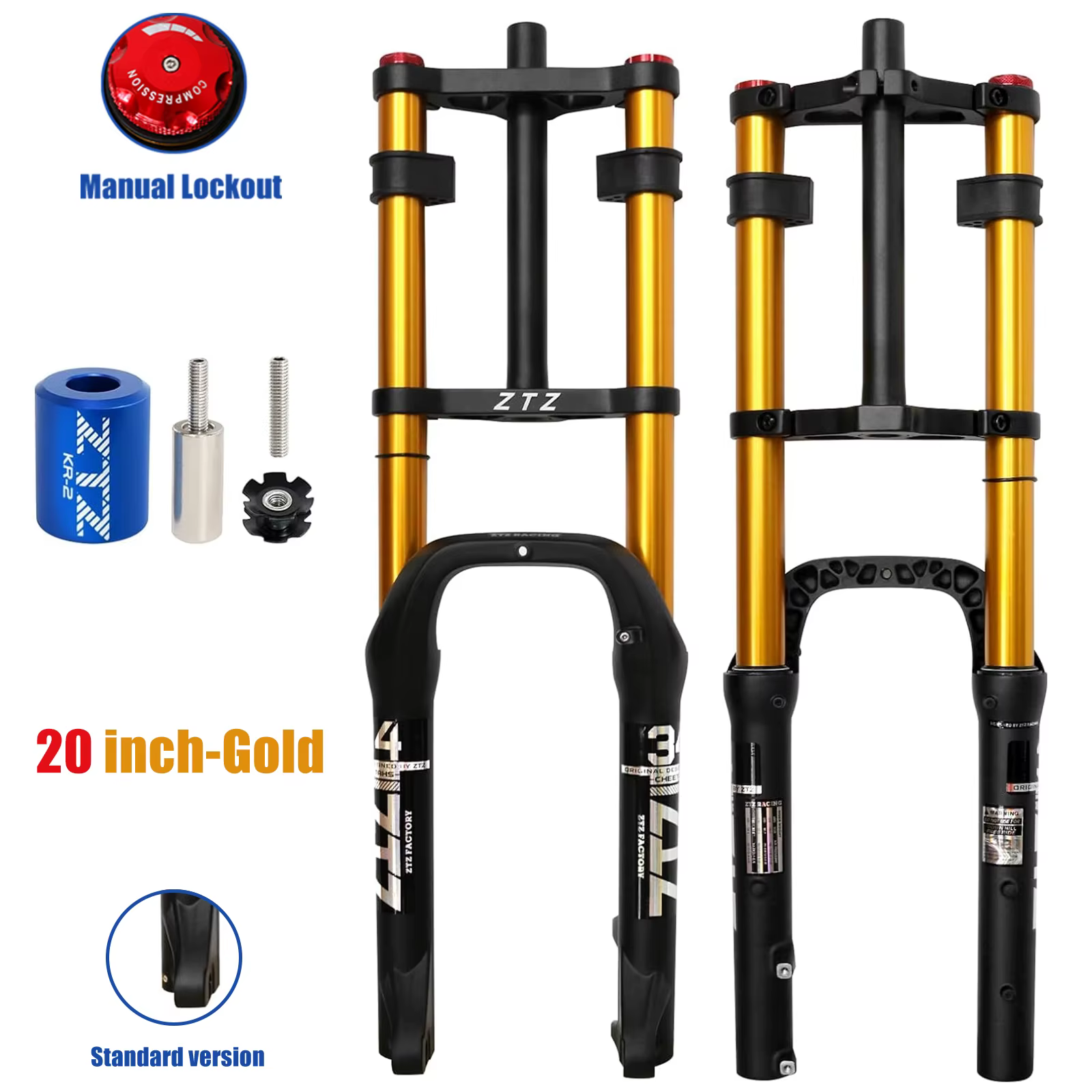 Fourche à air VTT ZTZ double suspension 20/26 pouces pour pneus larges 4.0, débattement 180 mm, rebo