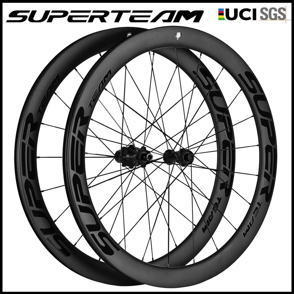 Jeu de roues de vélo de route SUPERTEAM en fibre de carbone 700C, frein à disque, 50 mm, tubeless, c