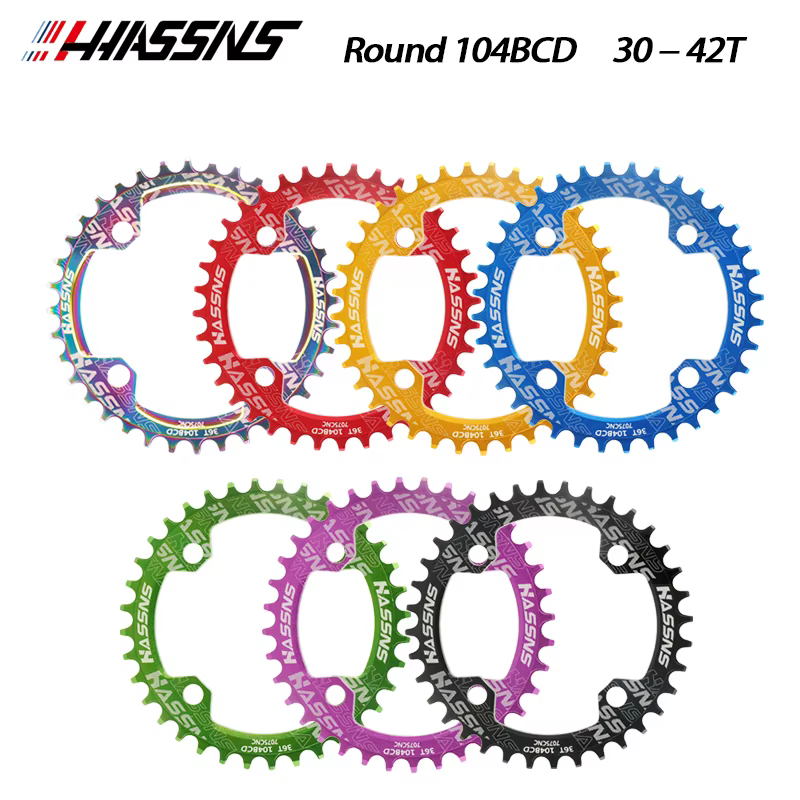 HASSNS Plateau de chaîne VTT ovale 104BCD 30 32 34 36 38 40 42 Dents Plateau de vélo de montagne Pig