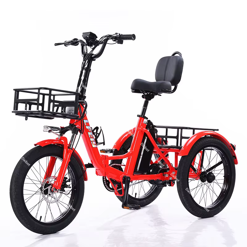 Tricycle électrique pliable pour femme Fatbike, vélo électrique à 3 roues avec panier de chargement,