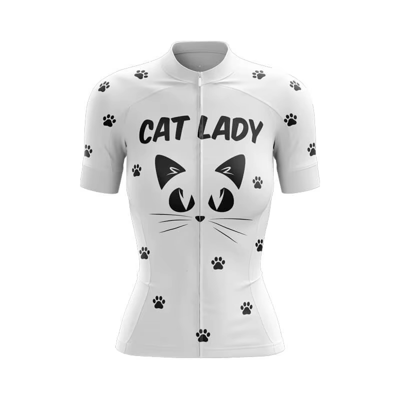 Ensemble de maillot de cyclisme pour femmes 2026 – Tenue de vélo amusante avec motif chat de dessin 