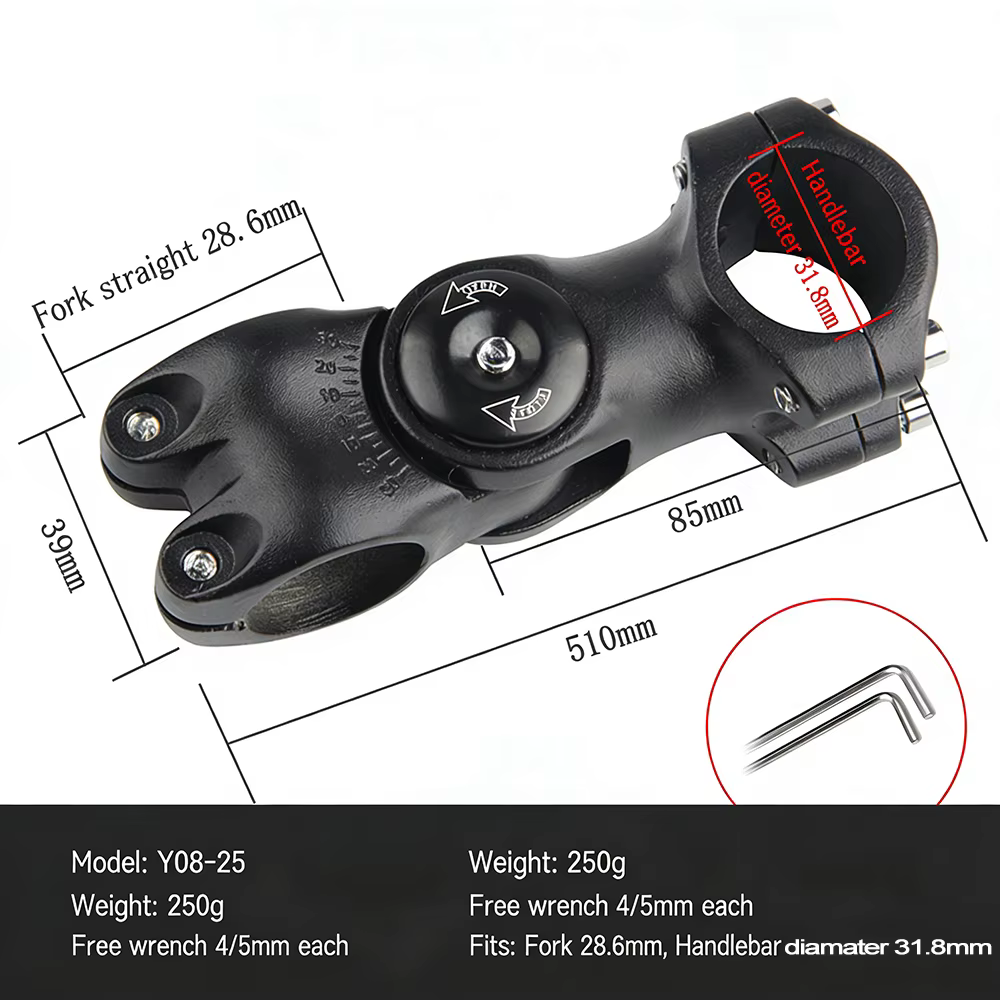 Tige de vélo réglable 25,4/31,8 mm, rehausseur de guidon VTT en alliage d'aluminium, accessoires pou