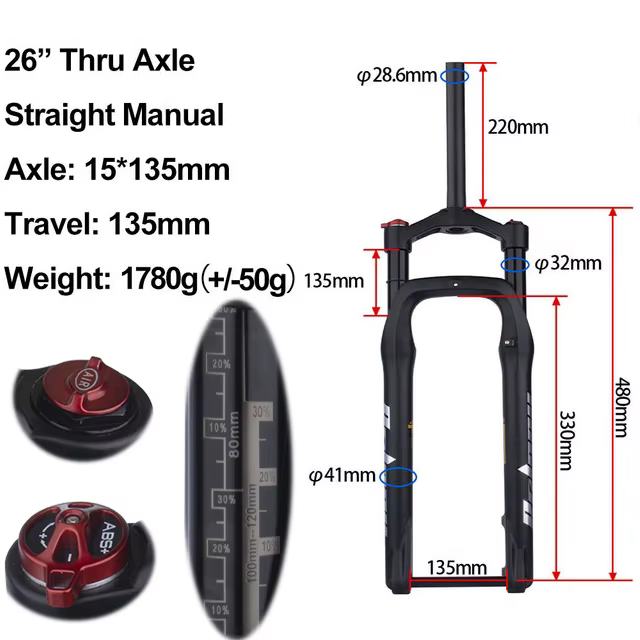 BOLANY fourche de vélo de neige vtt 26 pouces voyage 120mm alliage d'aluminium vélo de montagne Susp