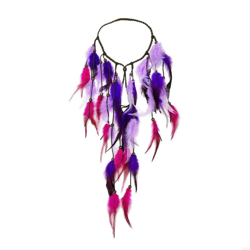 Accessoire pour cheveux bandeau en plumes avec cordon tressé pour le des tenues Festival, les Looks 