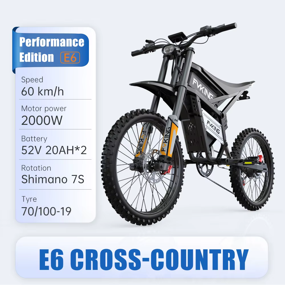 FVKING E6 vélo électrique adulte moteur de crête 2000W, équipé de 2 piles 52V35AH, moto électrique t