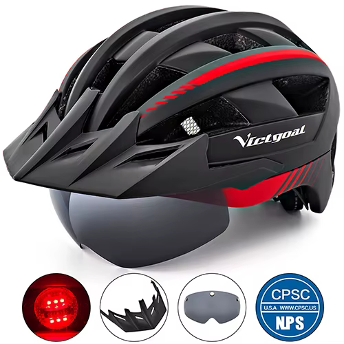 VICTGOAL LED casque de vélo avec pare-soleil lunettes pour hommes femmes Scooter vtt casques de cycl
