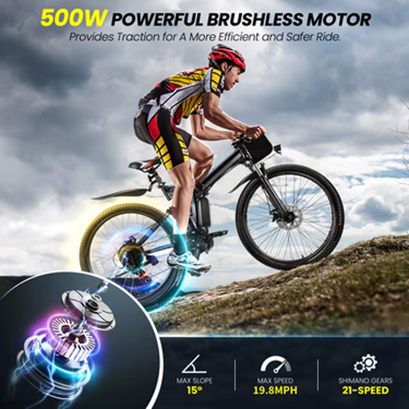 Vivi M026TGB Vélo électrique pliant 26" pour adultes, avec moteur 500 W, batterie amovible 48 V 20 M