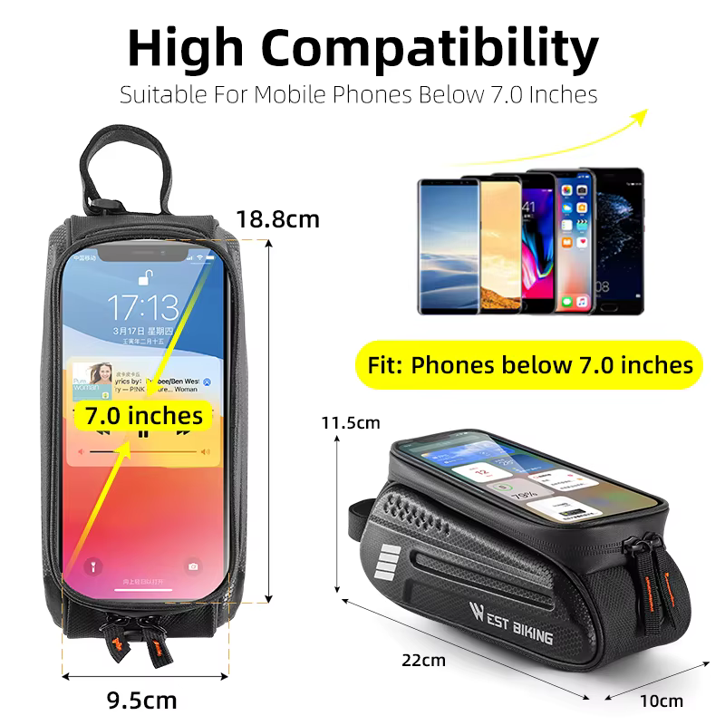 WEST BIKING – sac étanche pour téléphone portable 7.0 pouces, sacoche de cyclisme à écran tactile se