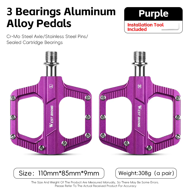 Pédales de vélo WEST BIKING à 3 roulements, en alliage d'aluminium, antidérapantes, légères, étanche