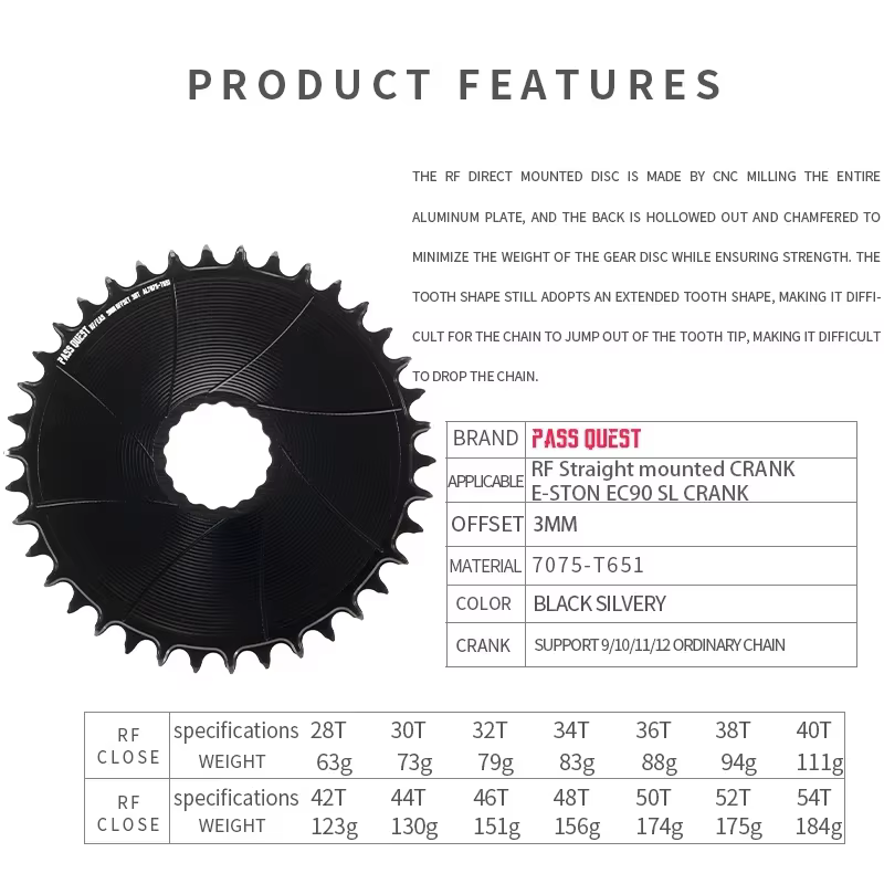 PASS QUEST 3mm décalage vtt plateau monté Direct pour E-STON Raceface roue VTT dents larges étroites