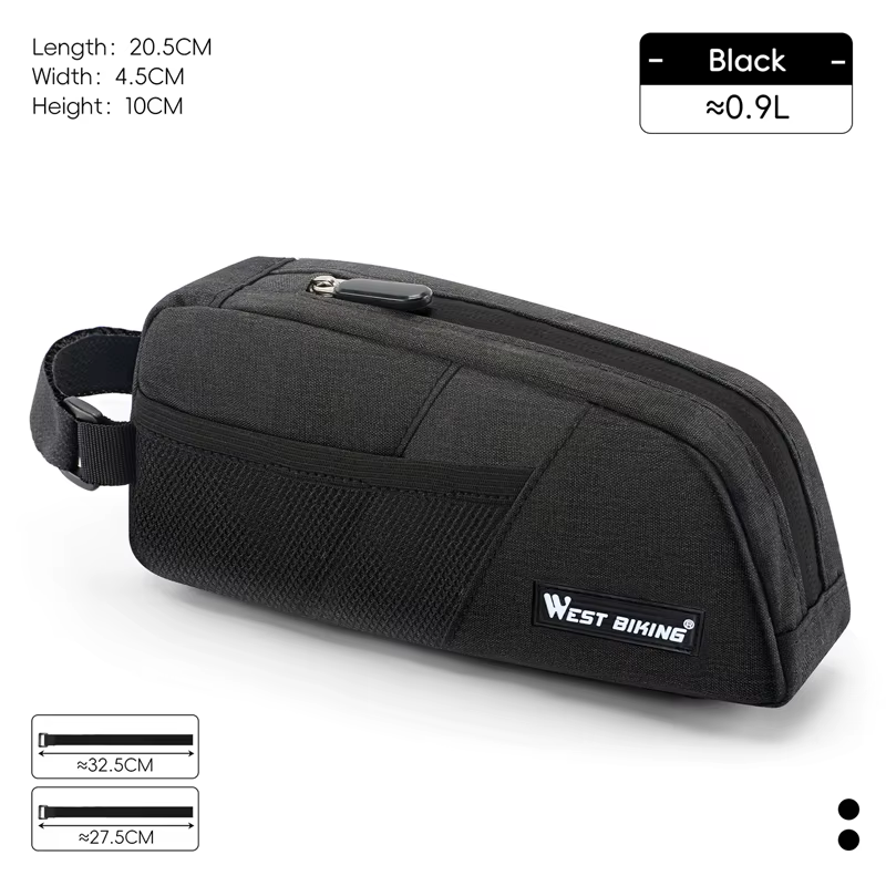 Sac de cadre de vélo WEST BIKING 0,9 L, portable, résistant à l'usure, avec sangle à 3 points, sac d