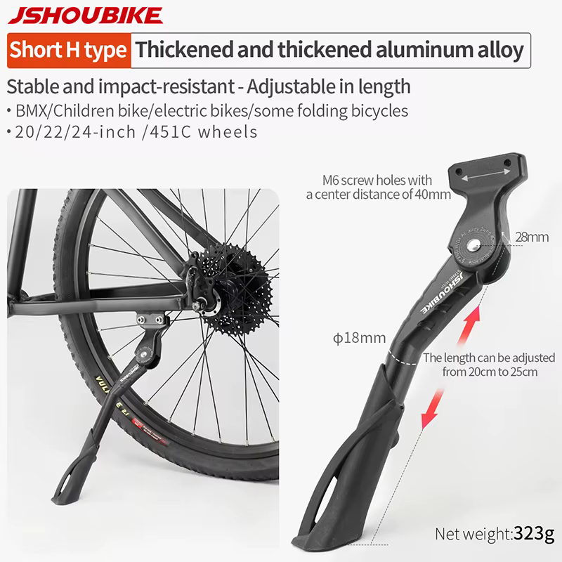 JSHOUBIKE béquille de vélo réglable en alliage d'aluminium vtt/neige/vélo pliant/vélo électrique rep