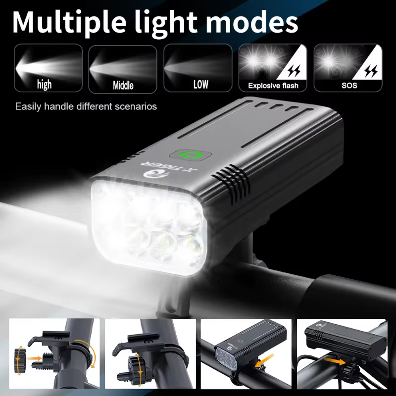 X-TIGER Vélo Lumière Ensemble Puissant USB Rechargeable Lumineux 10000mAh Vélo Feux Avant IPX5 Étanc