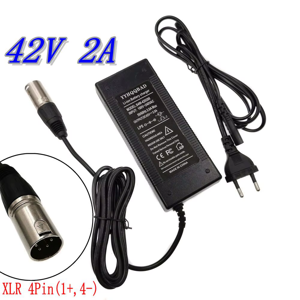 Chargeur de batterie lithium pour vélo électrique 42V 2A, pour batterie lithium 36V avec connecteur/
