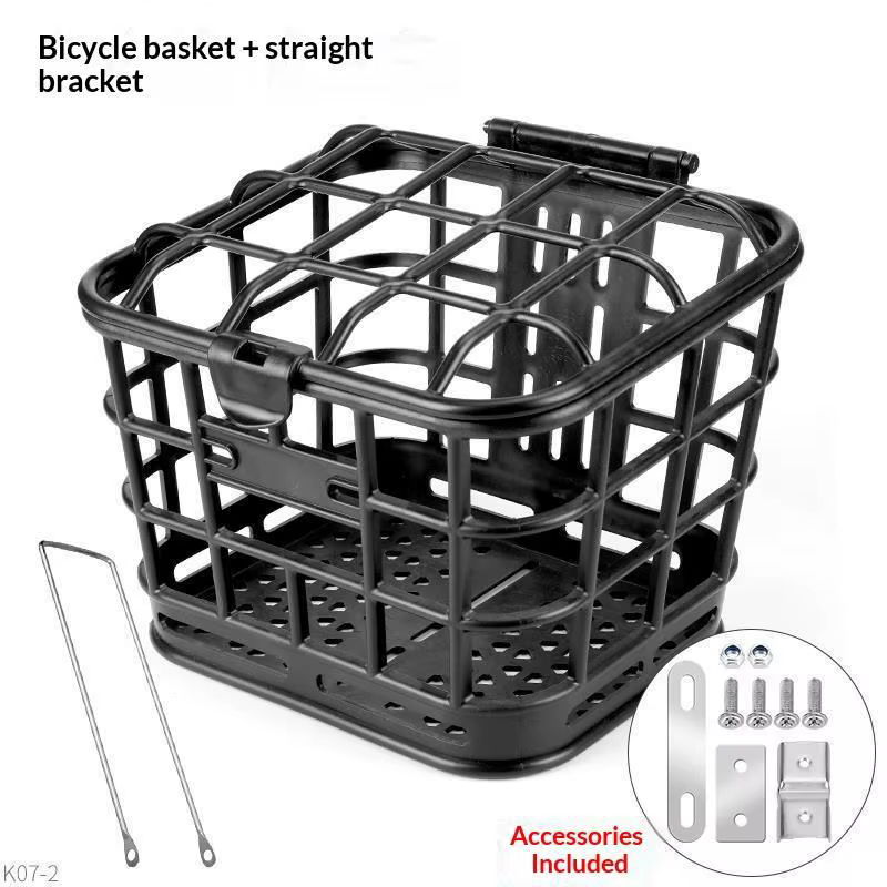 Panier avant de vélo en plastique noir creux détachable avec couvercle, ajustement universel pour vé