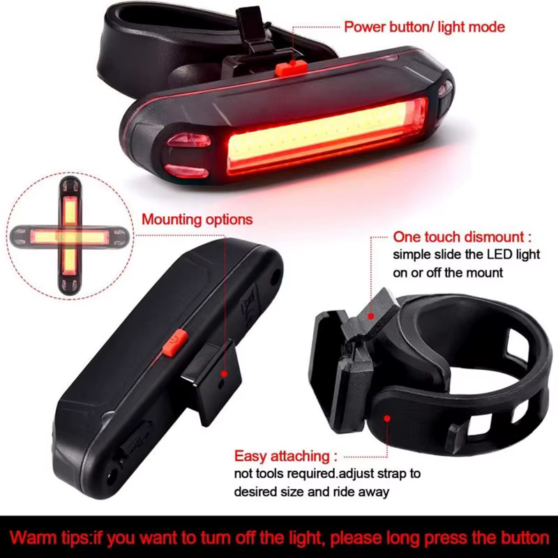 Feu arrière de vélo étanche, Rechargeable par USB, lampe d'avertissement de sécurité, accessoires cl
