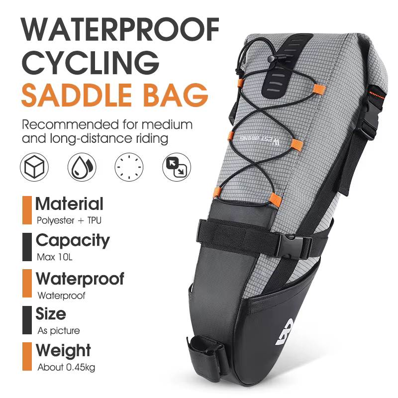 WEST BIKING – sac de selle de vélo pliable sous le siège, 10l, 100% étanche, pour outils, sacoche ar