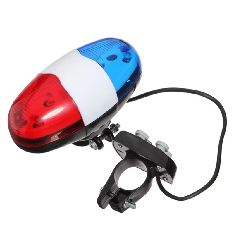 Sirène de Police de vélo 120DB, 4 sons, klaxon électrique de vélo, cloche avec 6 LED stroboscopiques