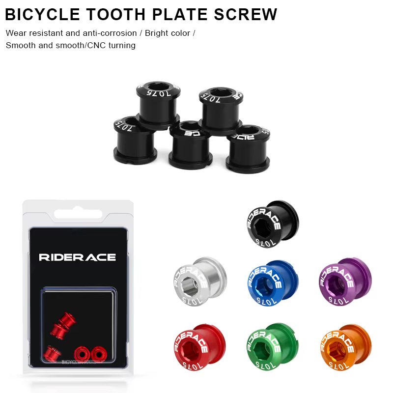 RIDERACE 5 pièces Double/simple plateau de vélo boulons CNC en alliage d'aluminium 7075 M8 6.5mm 8.5