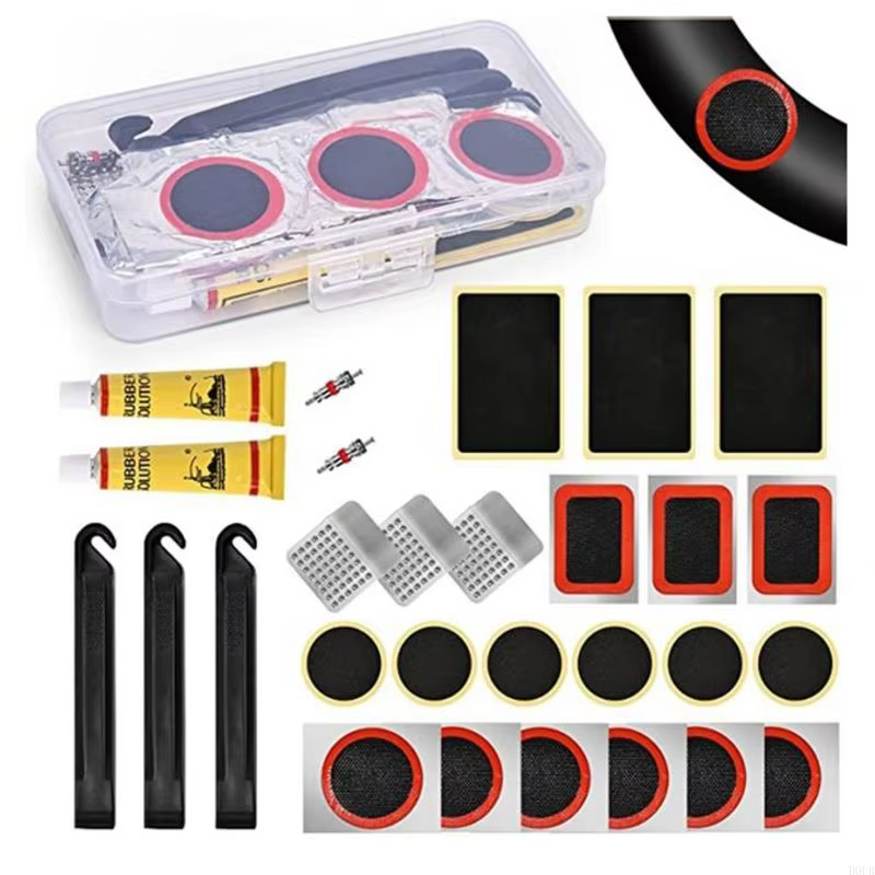 Kits de réparation de pneus de vélo portables avec leviers de pneus de vélo, patchs en caoutchouc, o