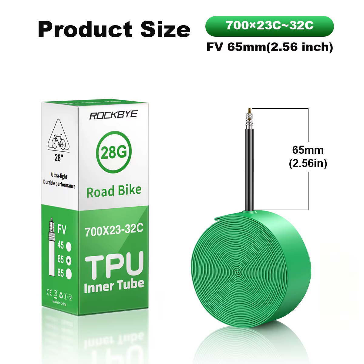 Chambre à air de vélo ultralégère en TPU, valve française, longueur 65 mm, chambre à air 700C, acces