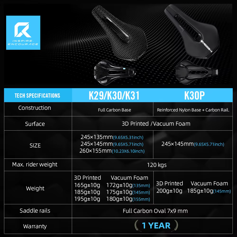 RYET 3D imprimé selle de vélo entièrement en carbone 245mm * 135/145/155mm selle de vélo pour vtt gr