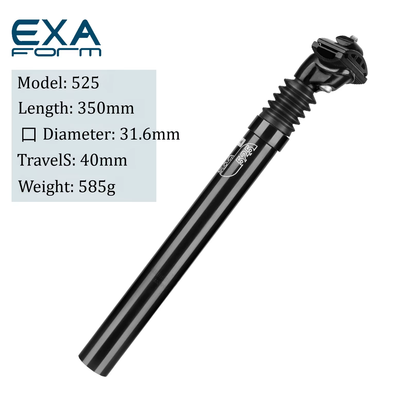 Tige de selle de vélo Exaform Suspension 31,6 mm, amortisseur pour VTT, tube de selle de vélo 350 mm