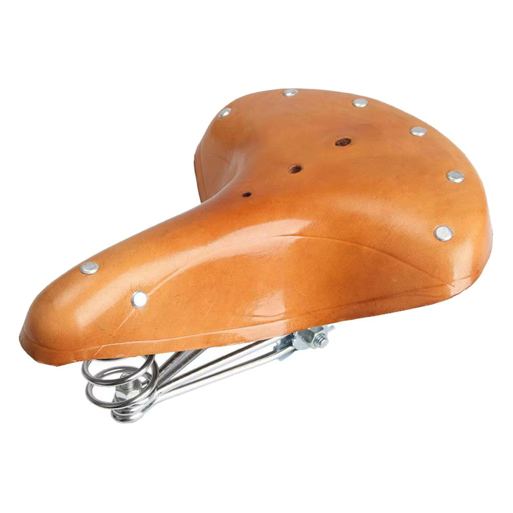 Selle de vélo en cuir avec ressorts, siège marron 26x21,5 cm