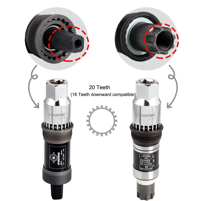 Extracteur de support inférieur de vélo, 20 dents, trou carré, clé de réparation de cannelure, clé d