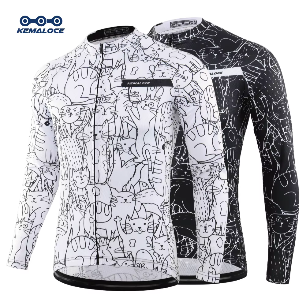KEMALOCE-Maillot de cyclisme à manches longues pour hommes et femmes, chemise de vélo VTT blanche, v