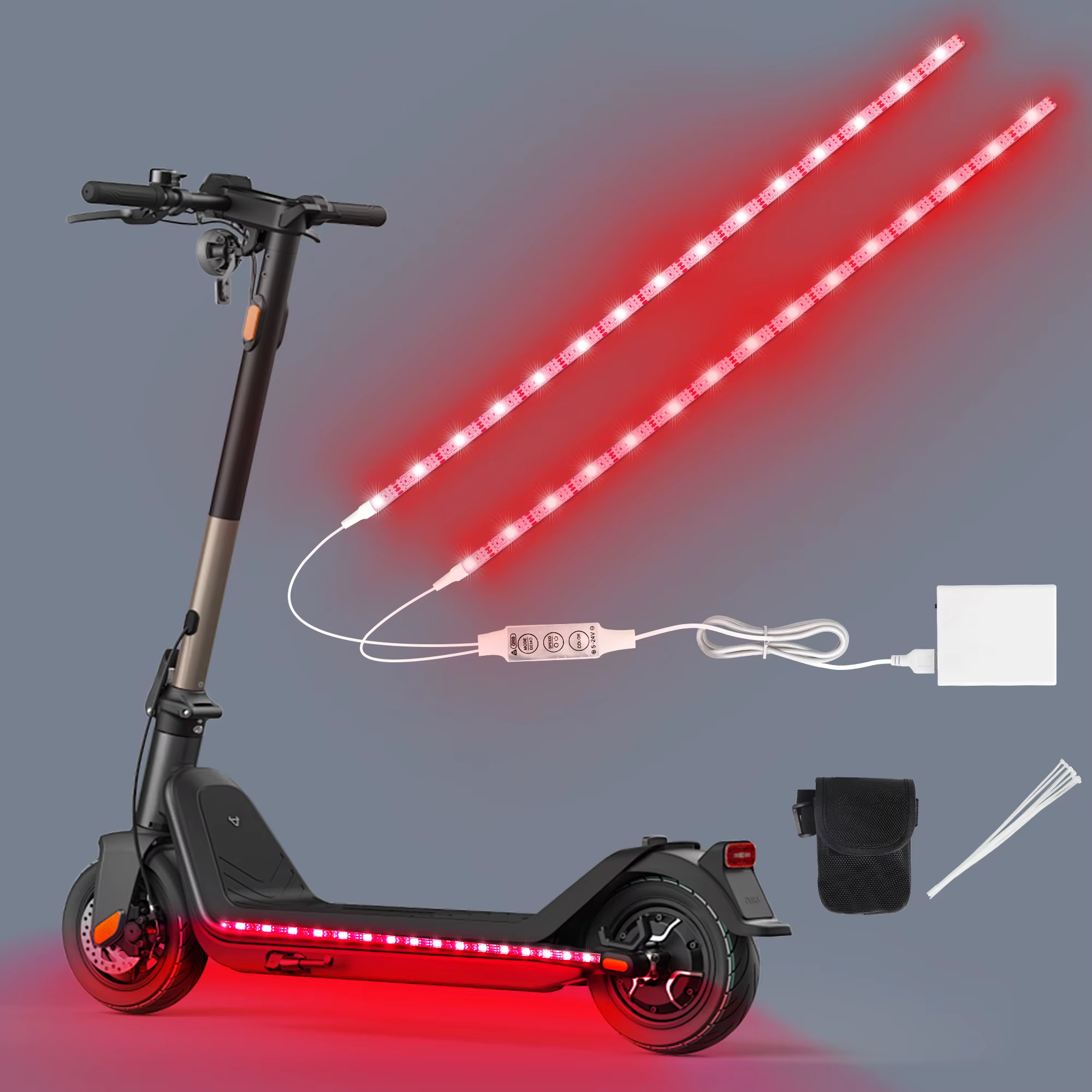Bande lumineuse LED pour scooter électrique, alimentation double mode USB/batterie, voyant d'avertis