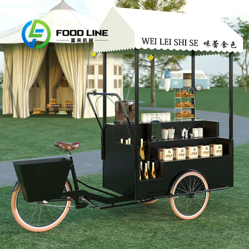 Vélo cargo à 3 roues personnalisé pour la vente de nourriture de rue, avec vitrine pour crêpes, cong