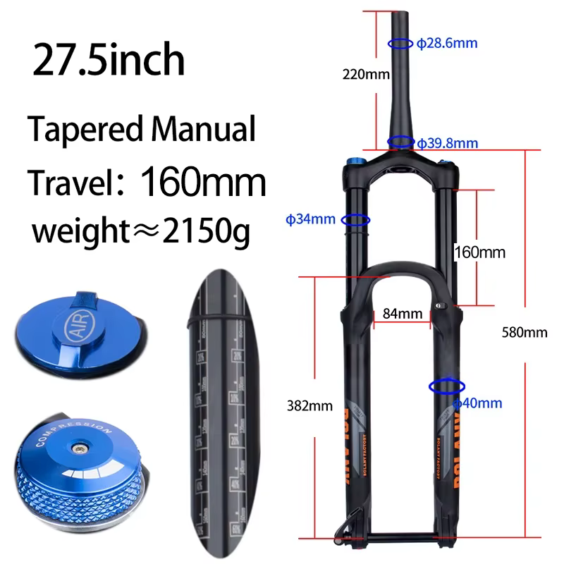 Bolany fourche de VTT 160/175mm course alliage Tube conique fourche 27.5/29 amortissement baril essi