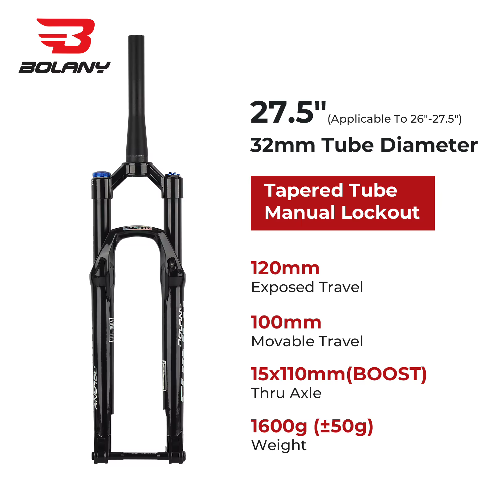BOLANY-Fourche de vélo à suspension à huile pneumatique de voyage, fourche à air VTT à axe traversan