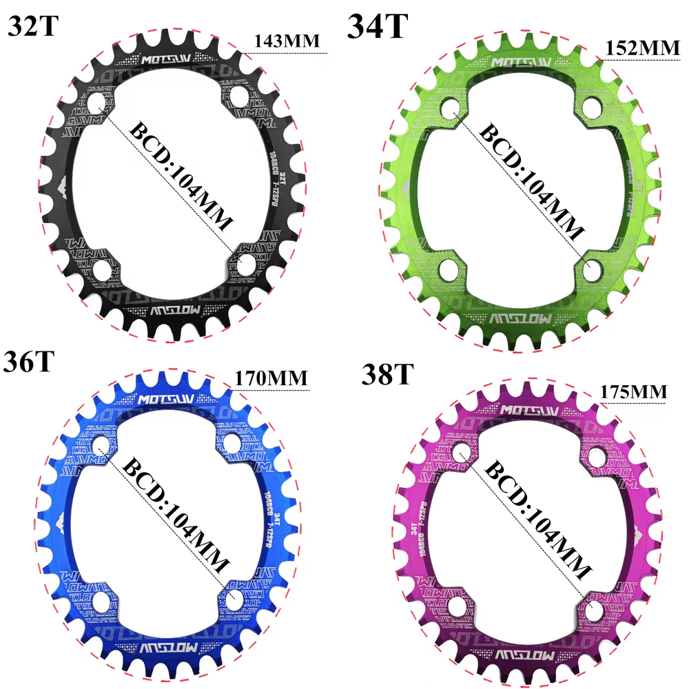 MOTSUV plateau ovale 104BCD pour Shimano vtt vélo anneau de chaîne 32T 34T 36T plaque dent roue à ch