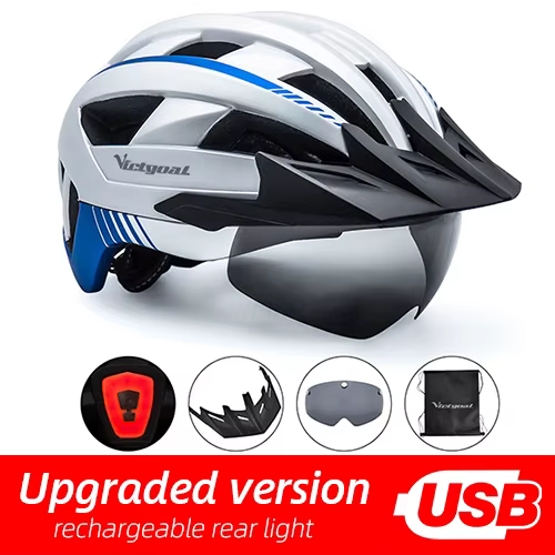 VICTGOAL casque de vélo Rechargeable USB avec visière lunettes feu arrière Scooter électrique vtt ca