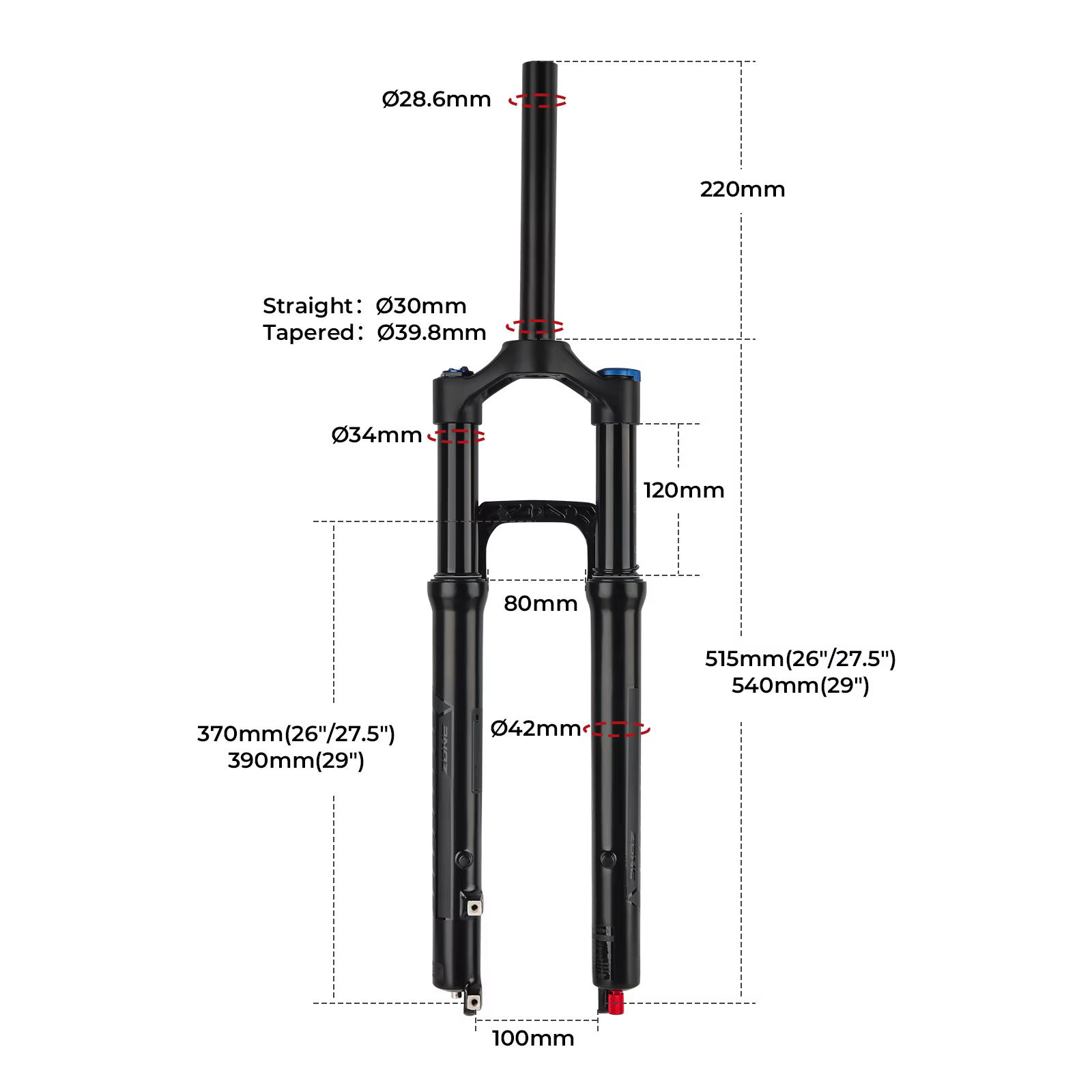 BOLANY 27.5 29er fourche à Air de Suspension de vélo 9x100mm QR vtt fourche de choc avant de vélo re