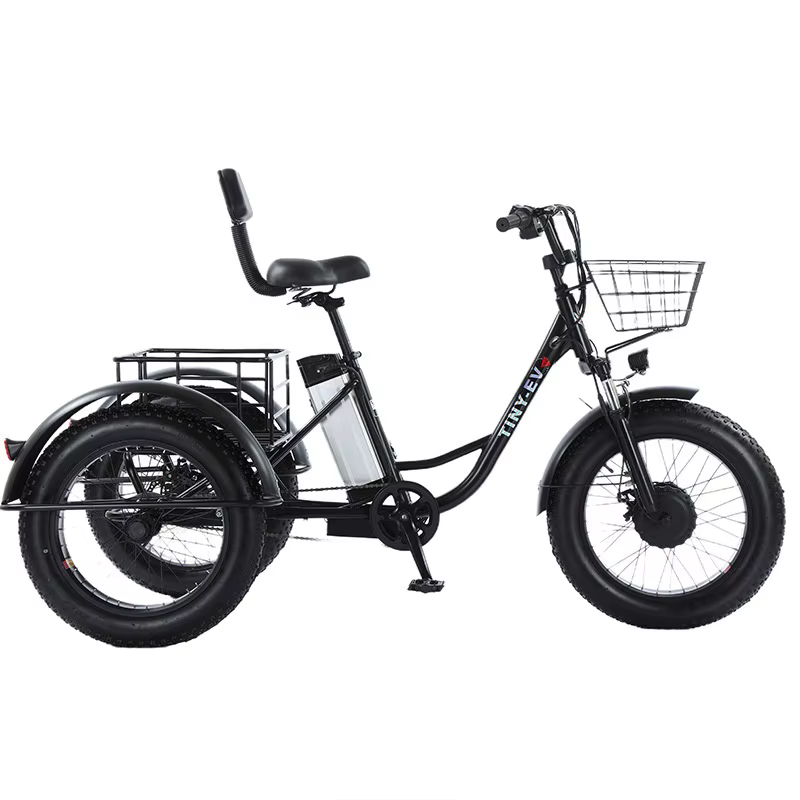 Tricycle électrique assisté au pied de 20 pouces, 48V, 500W, pneus larges, 3 roues, vélo Cargo élect