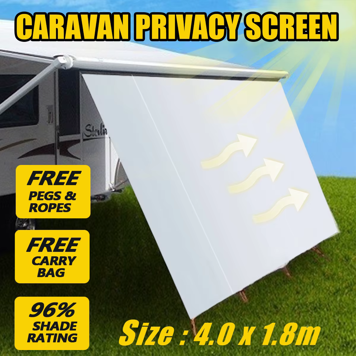 Écran de Confidentialité pour Caravane de 4x1.8m, Auvent Latéral de Voiture, Tente de Toit, Abri Sol