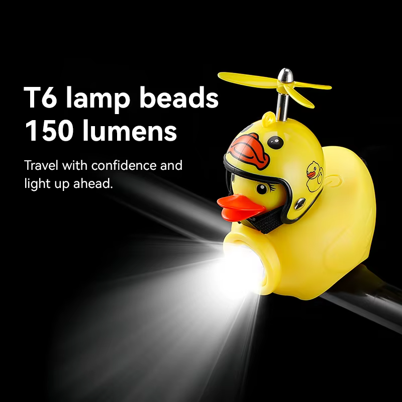 Lumière de vélo pour enfants, équitation de nuit, petit canard jaune, sonnette pour enfants, lampe d