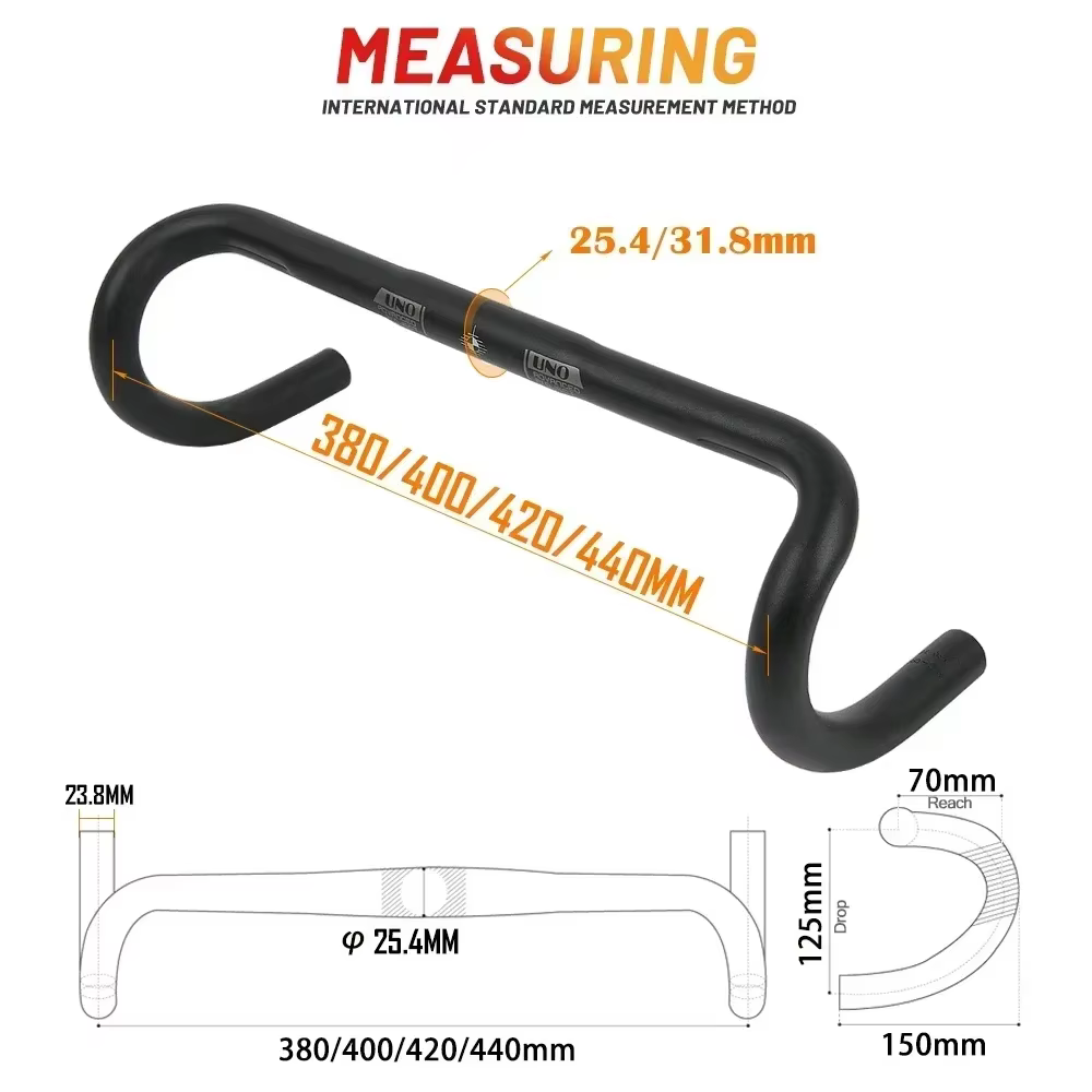UNO – poignée de barre de chute ultralégère, guidon de vélo de route, 25.4/31.8mm, pliable, 360/380/