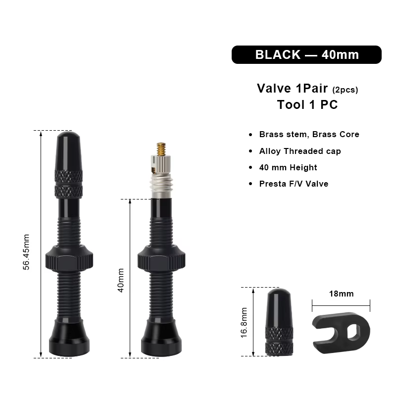 Valve tubeless pour vélo 40/60 mm F/V Presta, usinée CNC, anodisée, pour pneus de VTT et de vélo de 