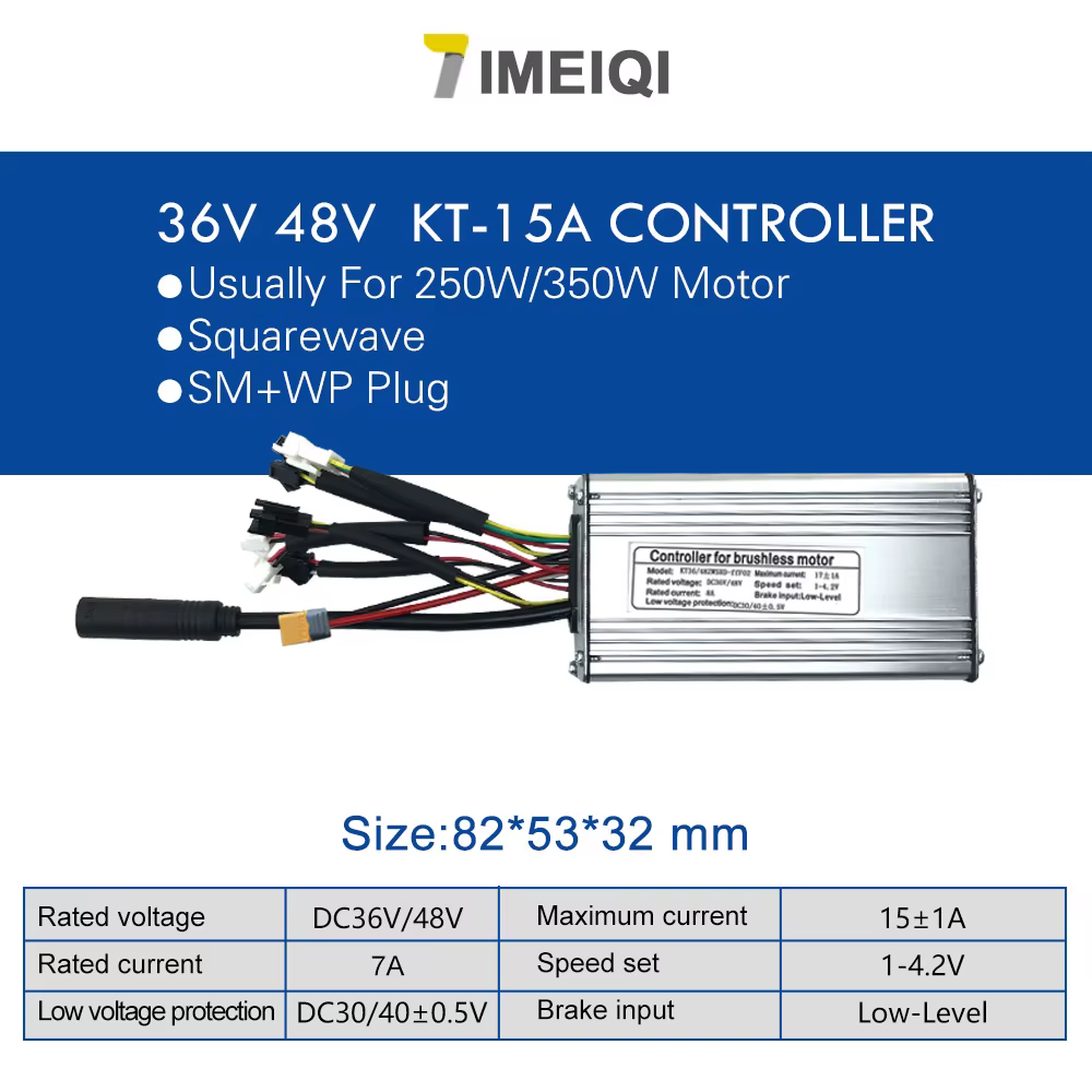 KT-Contrôleur de vélo électrique, 36V, 48V, 15A, 17A, 22A, 25A, carré, onde sinusoïdale, 250W, 350W,