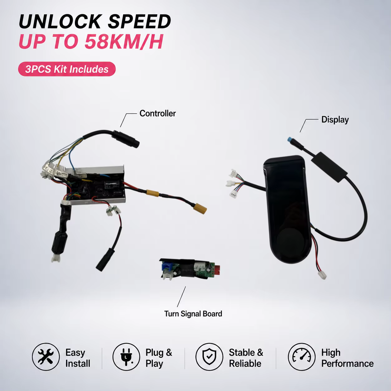 Kit de contrôle pour trottinette électrique jusqu'à 58 km/h pour Pure Air3/Air4/Advance, déverrouill
