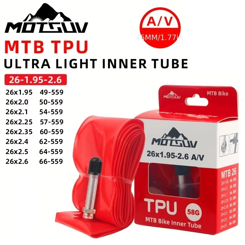 Chambre à air pour VTT - Matériau TPU ultra-léger, valve en métal A/V, chambre à air compatible VTT,