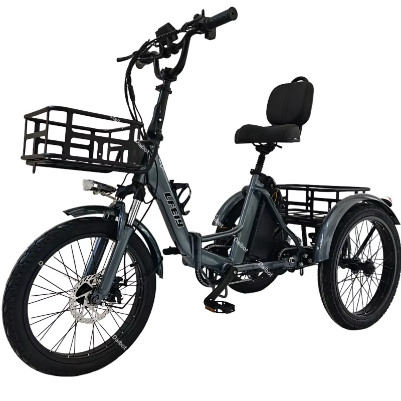 Vélo électrique pliable léger à 3 roues 350W 48V avec panier Vélo électrique bleu pour adultes homme