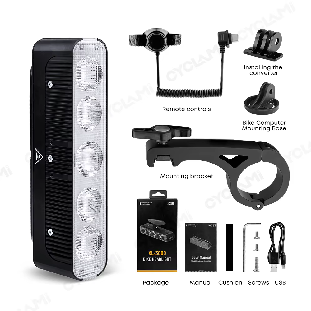 Phare de vélo XOSS XL3000, ultra-lumineux, en alliage d'aluminium, 3000 lumens, pour VTT, vélo de ro