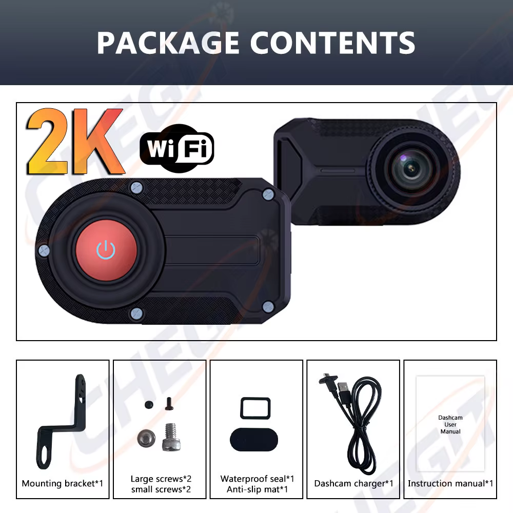Caméra DVR Moto 2K HD WiFi Étanche IP66 Mini Enregistreur Vidéo USB pour Vélo Électrique et VTT avec