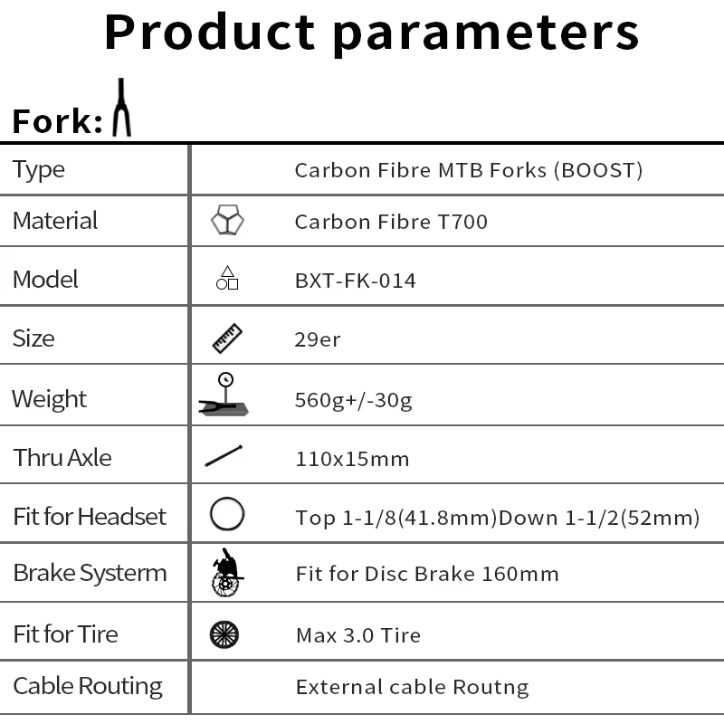 BXT 29er carbone vtt fourche Boost 110*15mm frein à disque fourche de vélo 29 "pouces conique 1-1/8 