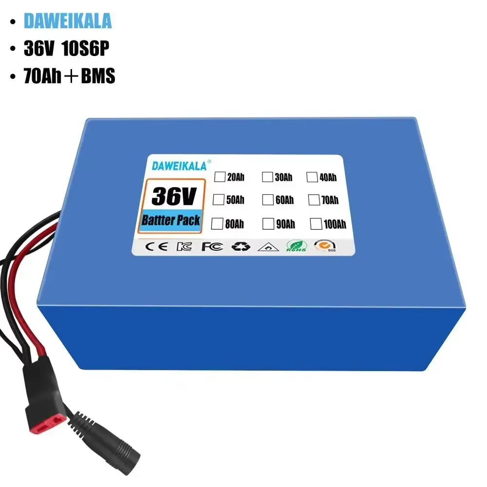 Batterie Li-Ion 10S6P 36V 70000mAh pour Trottinette Électrique Moteur 800W Longue Autonomie